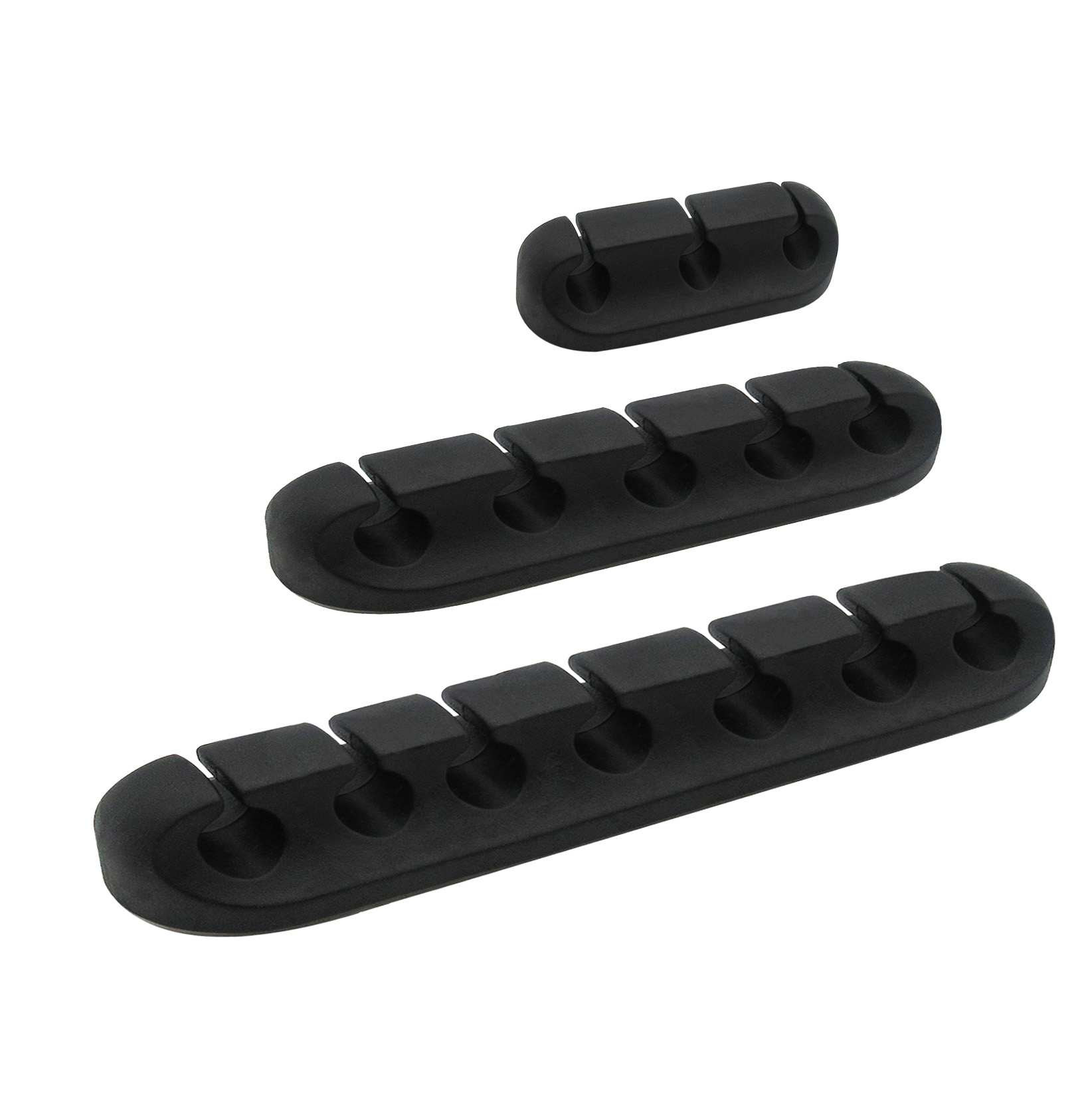 3pcs different size silicone black flexible USB cable clips cord holder organizer management adjustable office cable wire holder